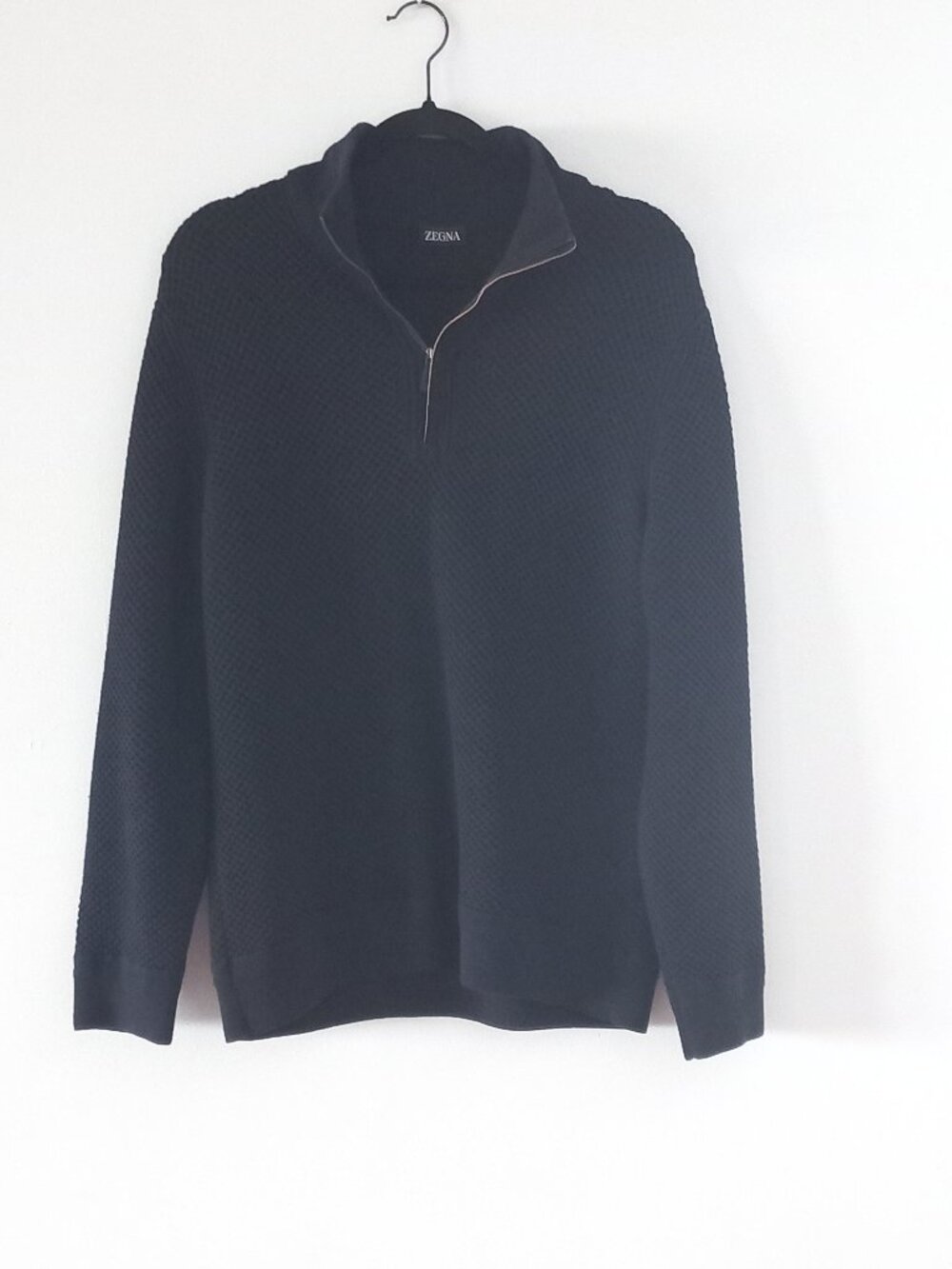 ZEGNA navy blue wool/cashmere blend quarter zip knit sweater